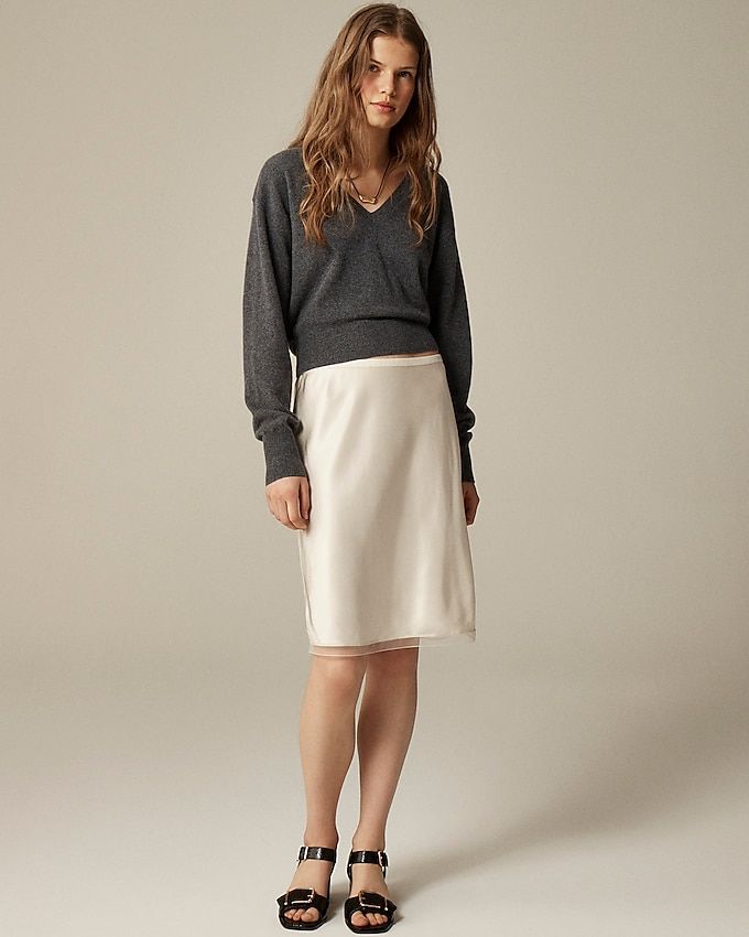 Gwen Knee-Length Slip Skirt in Viscose Charmeuse