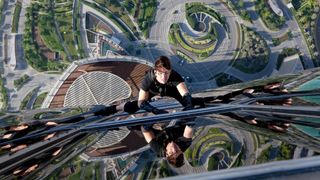 Tom Cruise climbing Burj Khalifa in Mission: Impossible - Ghost Protocol