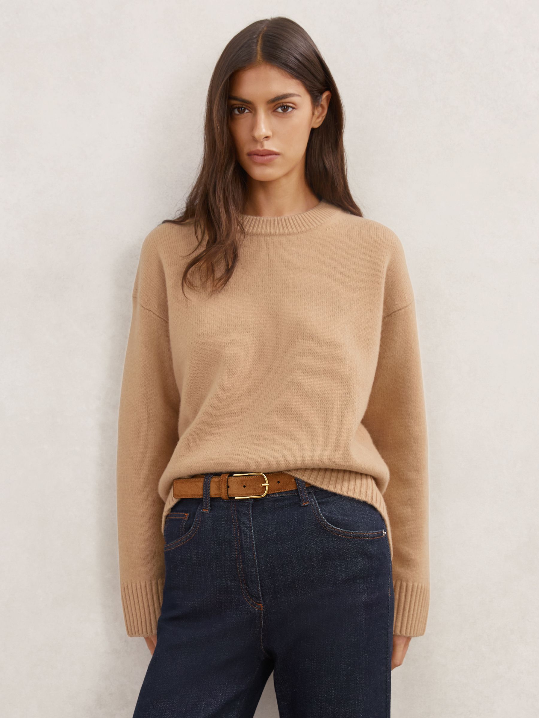 Wool-Cashmere Crew-Neck Jumper in Camel