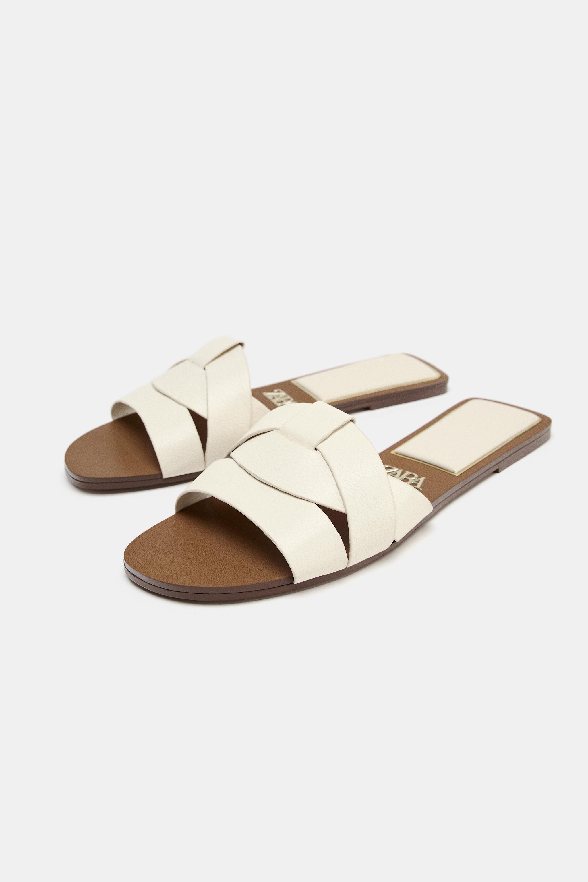 Flat Criss-Cross Leather Slider Sandals - White - 2