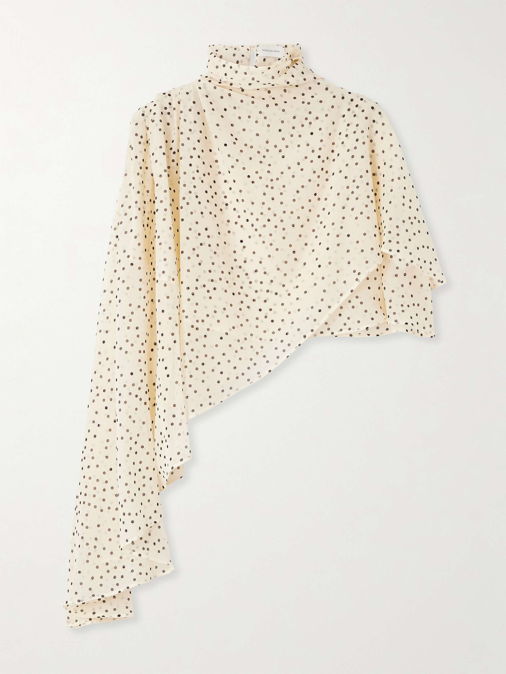 Asymmetric Draped Polka-Dot Silk-Blend Chiffon Blouse