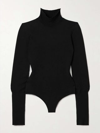 Thea Wool-Blend Jersey Turtleneck Thong Bodysuit