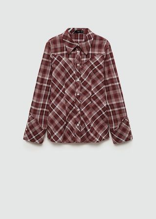 Mango red and white Check Cotton Shirt