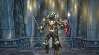 An undead paladin in WoW Forever, wreathed in holy light.