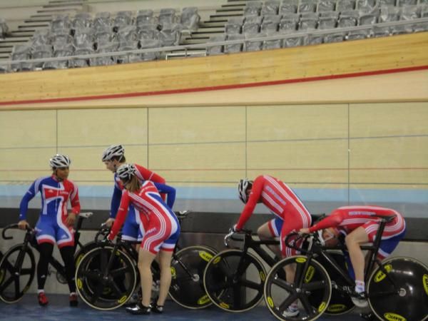 The track riders get ready for their first outing onto the track