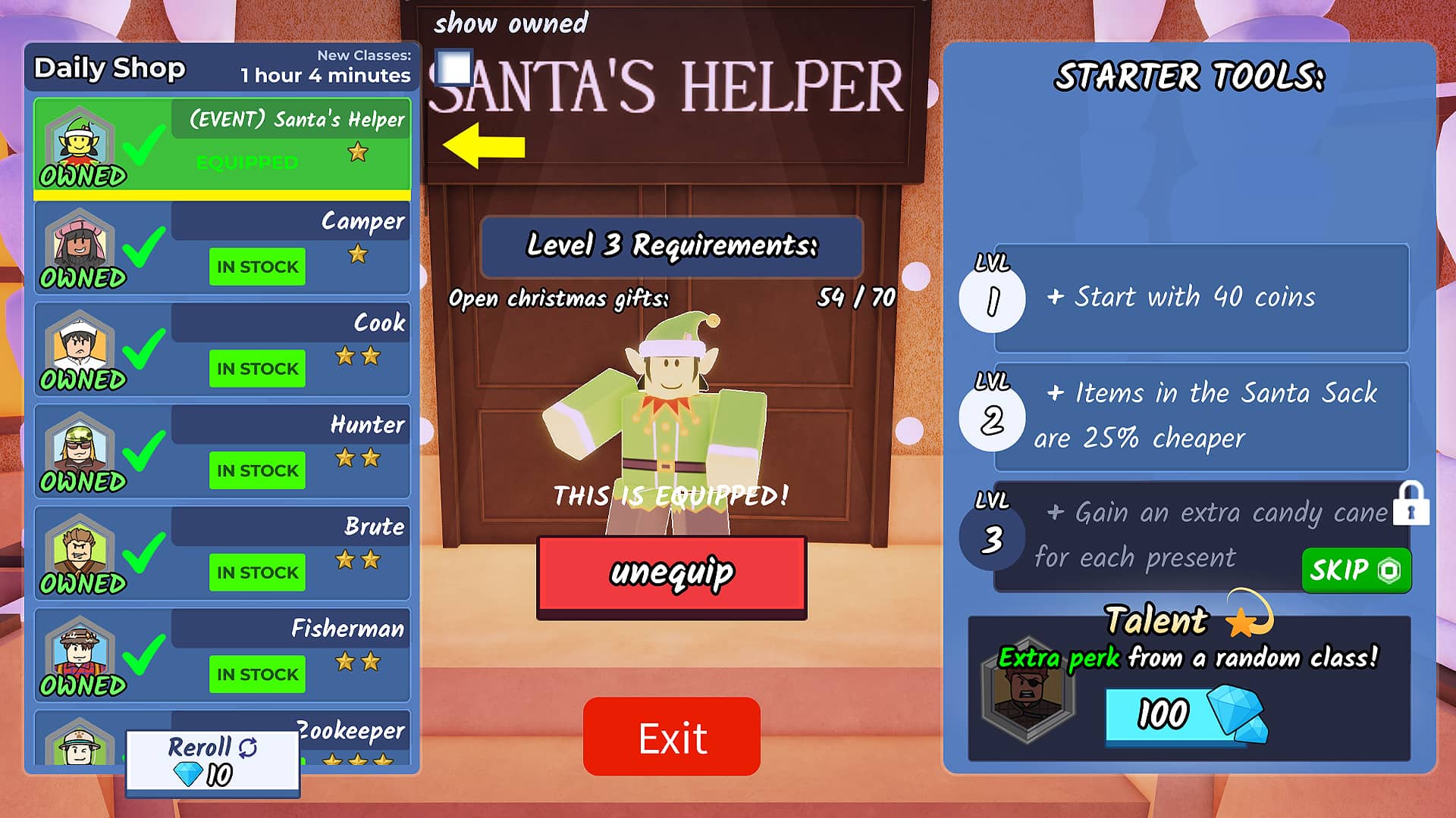 The Santa's Helper class from the 99 Nights in the Forest Christmas event.