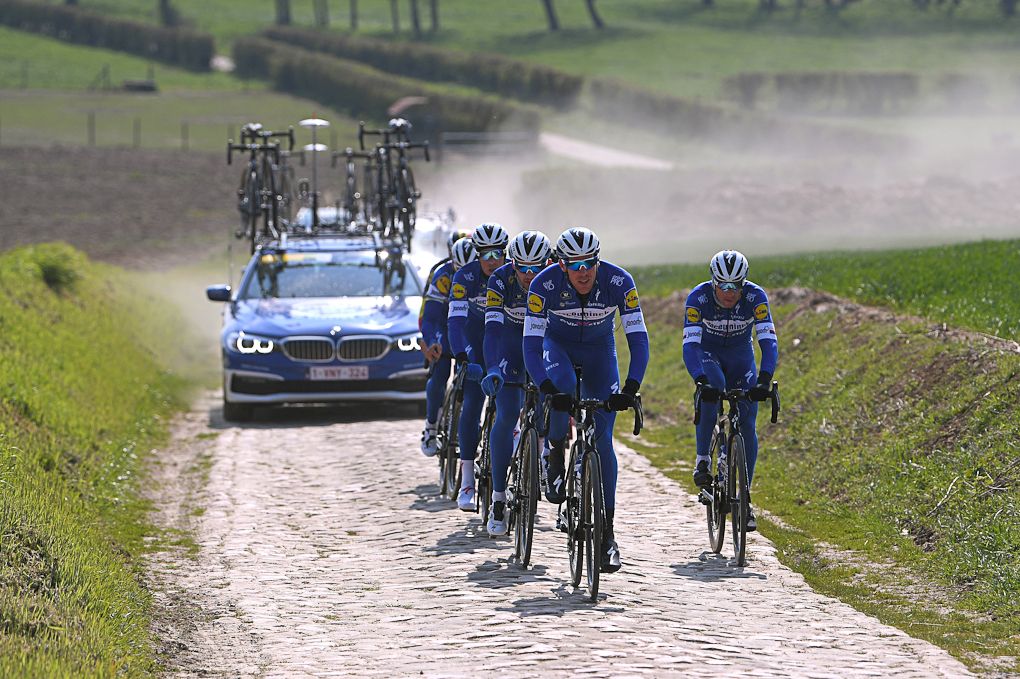 Deceuninck-QuickStep riders recon the Paris-Roubaix cobbles