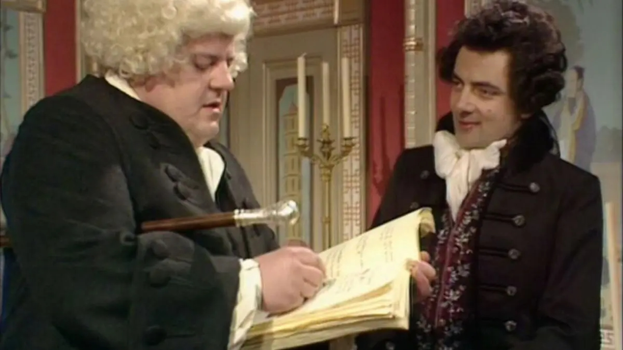 Robbie Coltrane and Rowan Atkinson at Blackadder The Third