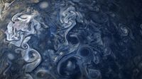 An image of blue swirlies on Jupiter.