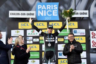 Sam Bennett on the Paris-Nice podium after winning stage 3