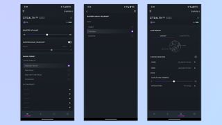 A compilation of screenshots showing the Turtle Beach Swarm II app open on a Google Pixel 7 Pro