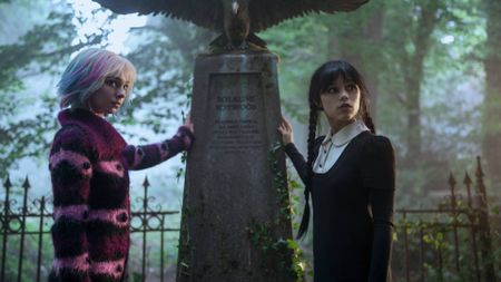 Emma Myers as Enid Sinclair and Jenna Ortega as Wednesday Addams in Wednesday season 2