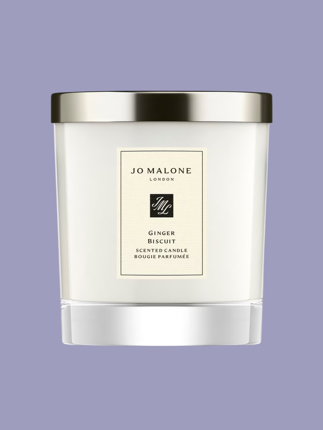 A ginger biscuit scented candle with a silver lid from Jo Malone London