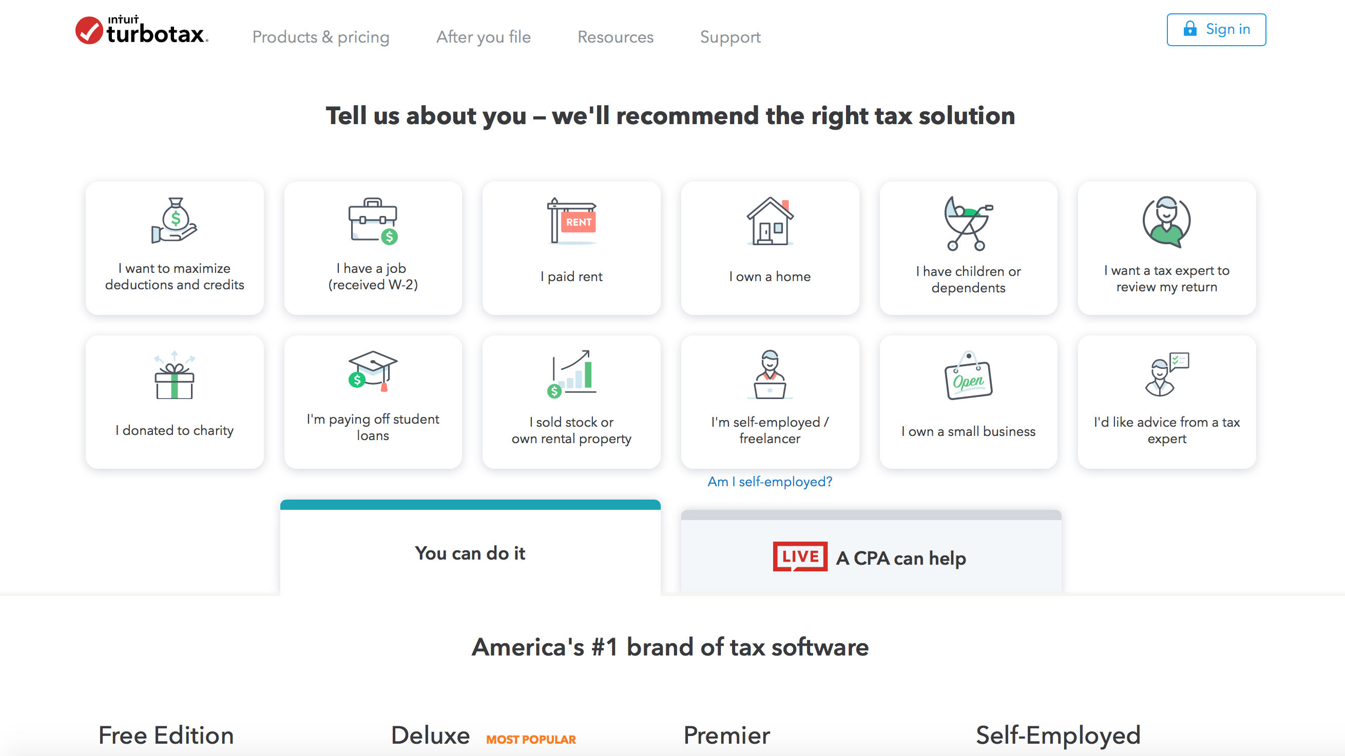 turbotax products and services