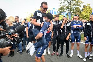 Thomas Voeckler celebrates at the Road World Championships 2021