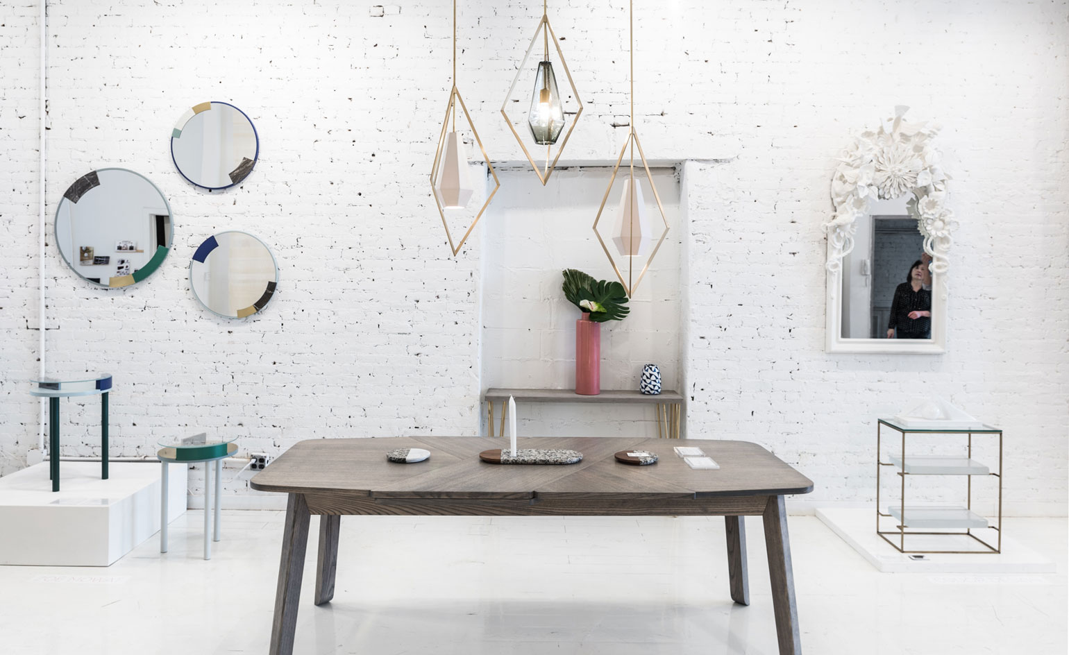 Pendant lights, ash extending dining table