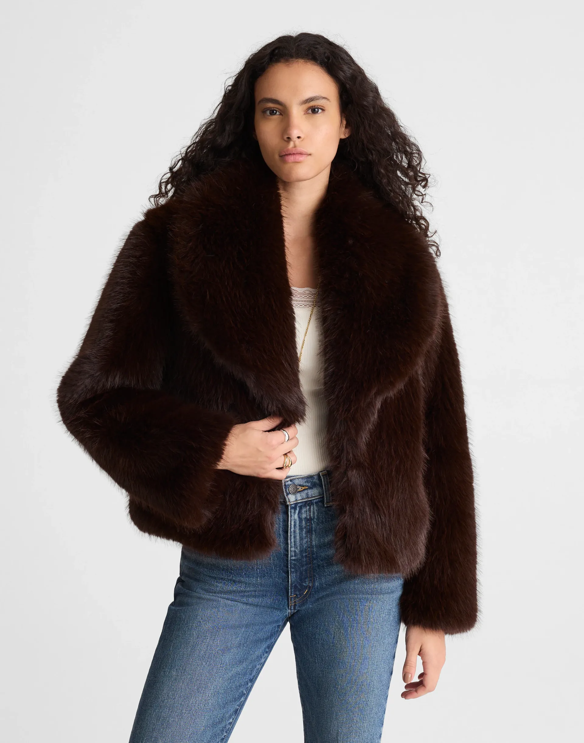 Faux-Fur Shawl-Collar Coat