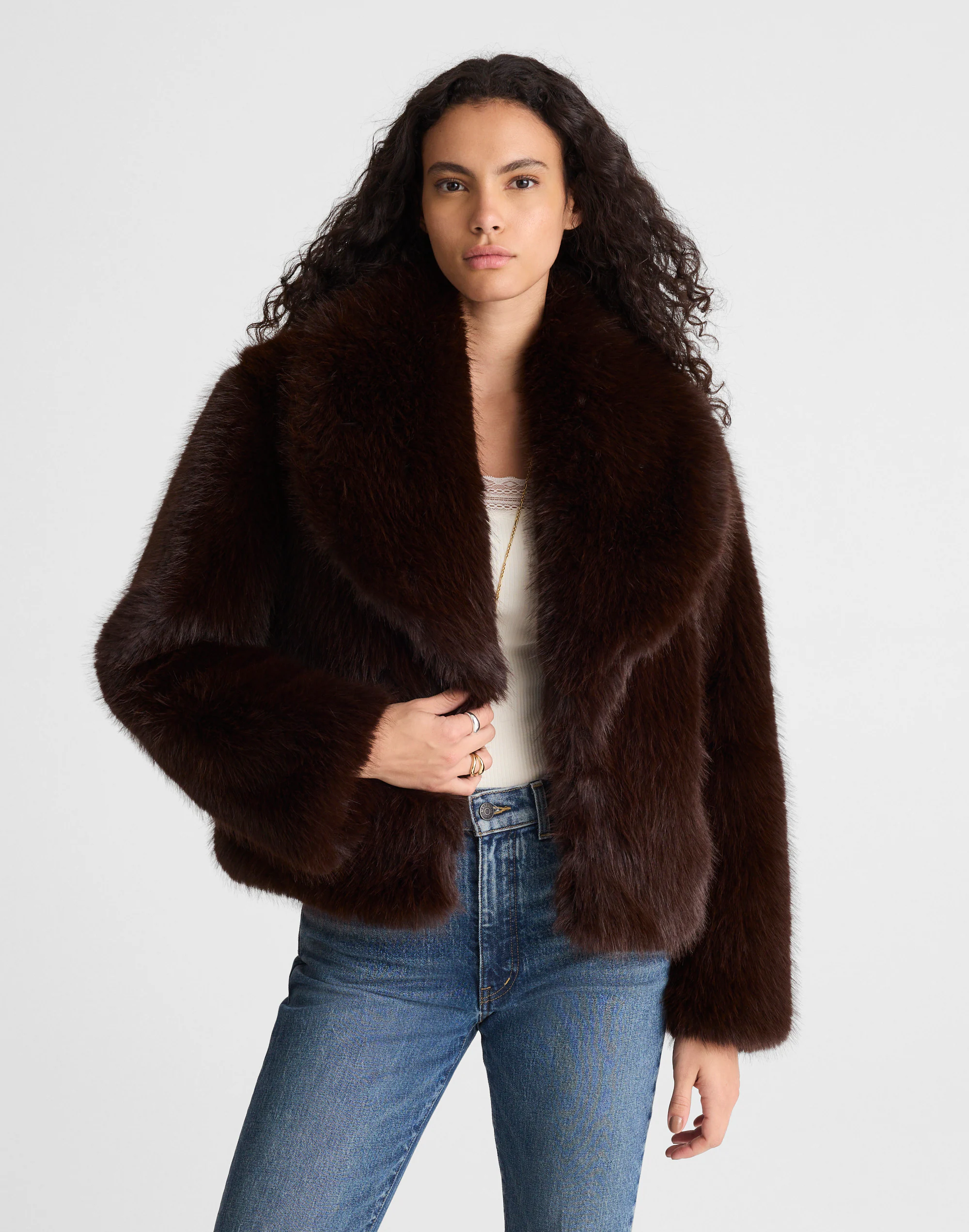 Faux-Fur Shawl-Collar Coat