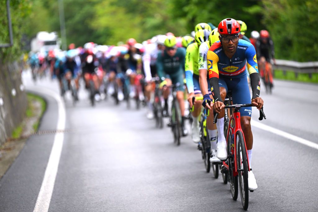 ANDORA ITALY MAY 07 Amanuel Ghebreigzabhier of Eritrea and Team Lidl Trek competes during the 107th Giro dItalia 2024 Stage 4 a 190km stage from Acqui Terme to Andora UCIWT on May 07 2024 in Andora Italy Photo by Tim de WaeleGetty Images