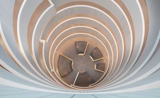 View down through an atrium of the Gasholders, Kings Cross