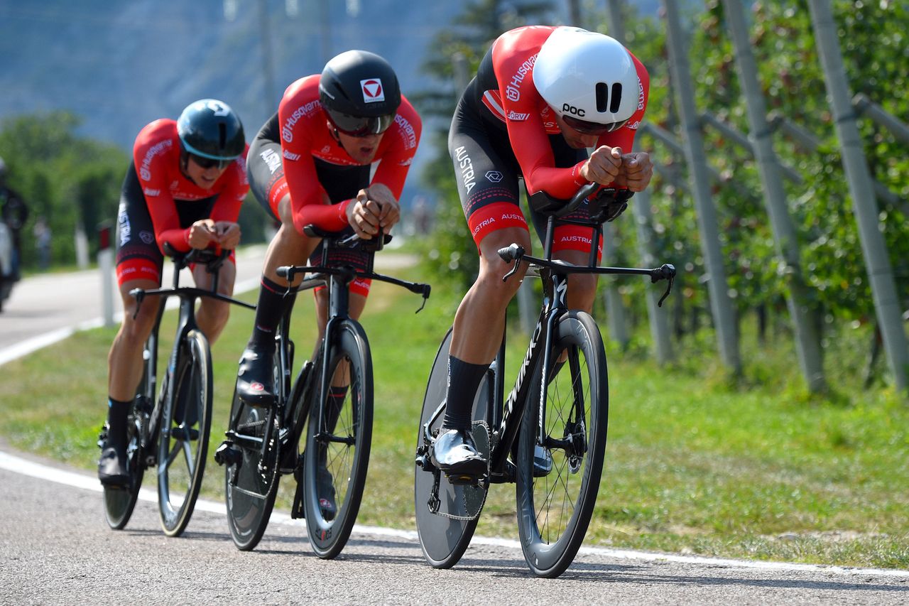 Austria's Felix Ritzinger, Felix Gall, Maximilian Schmidbauer in the Team Relay