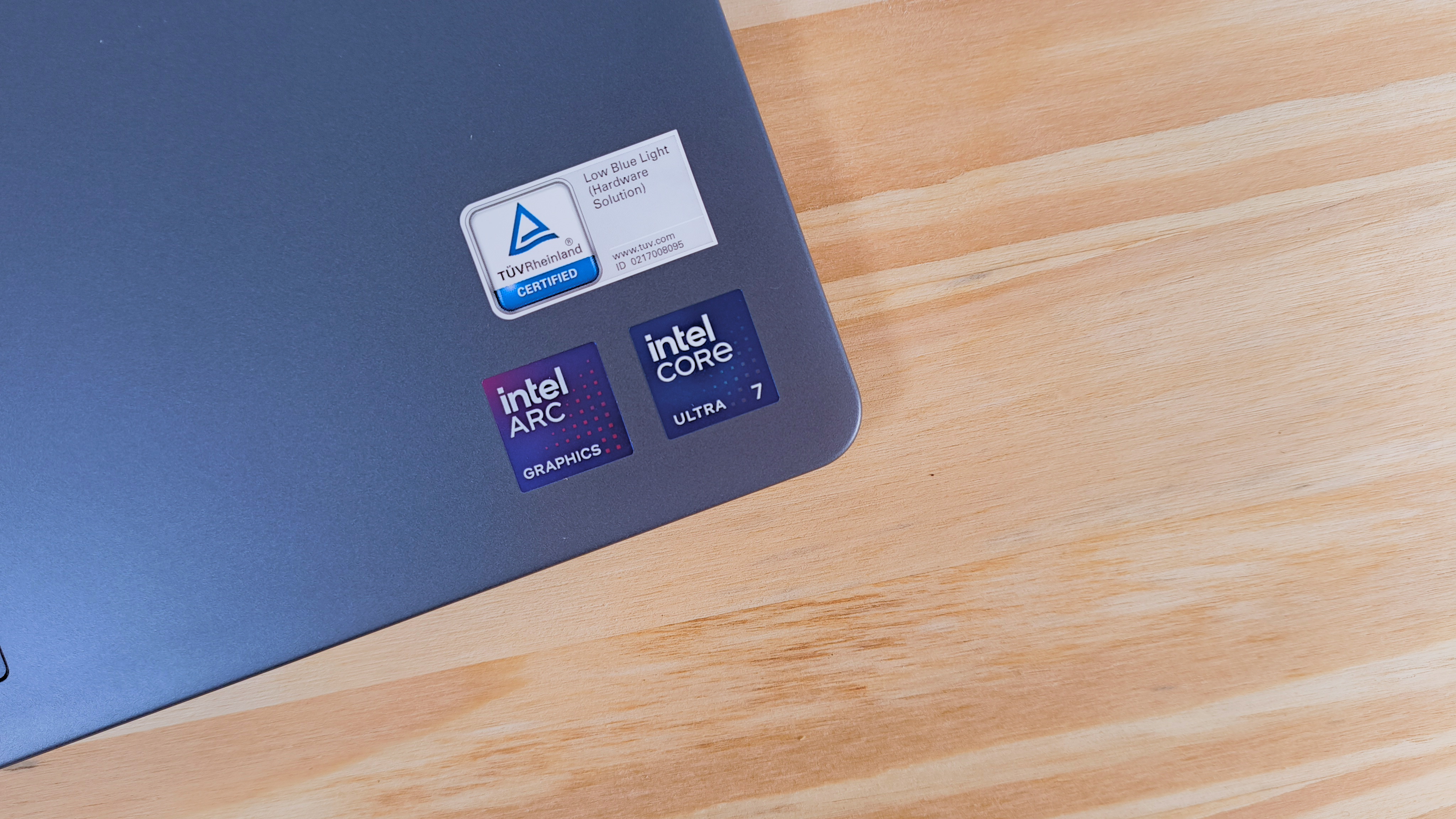 Close up of the Intel stickers on the Dell 16 Plus 2-in-1