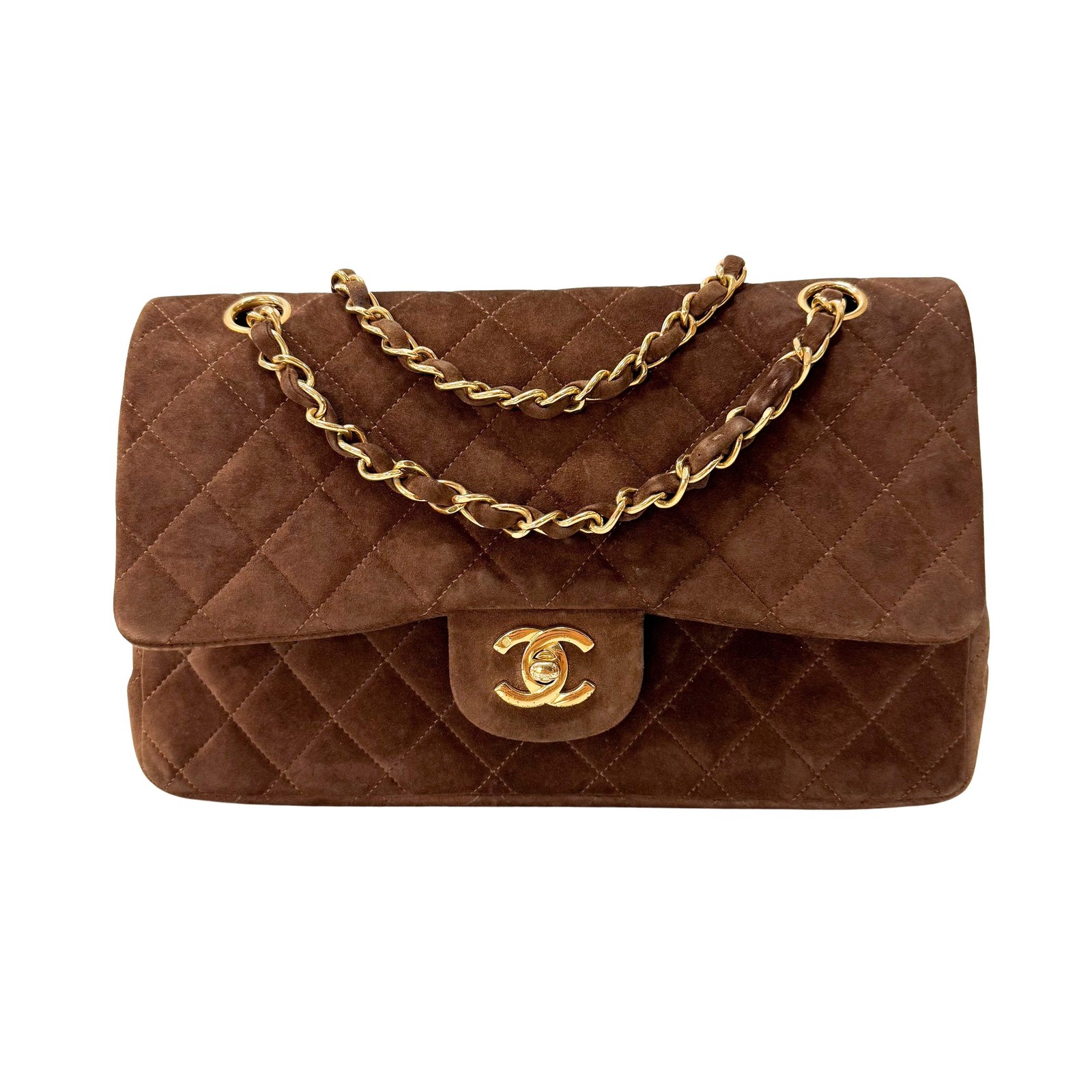 Chanel Classic Double Flap Small Brown Suede Shoulder Bag