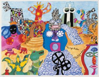 Niki de Saint Phalle Tarot Garden lithograph with multi-coloured figures