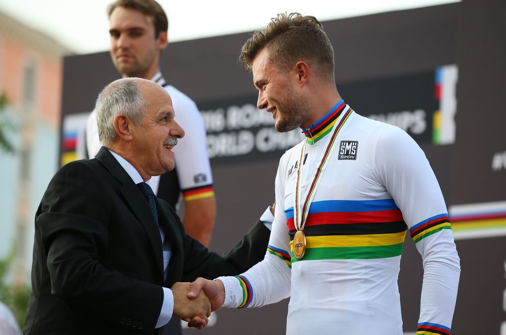 Marco Mathis (Germany) in congratulated on his gold medal