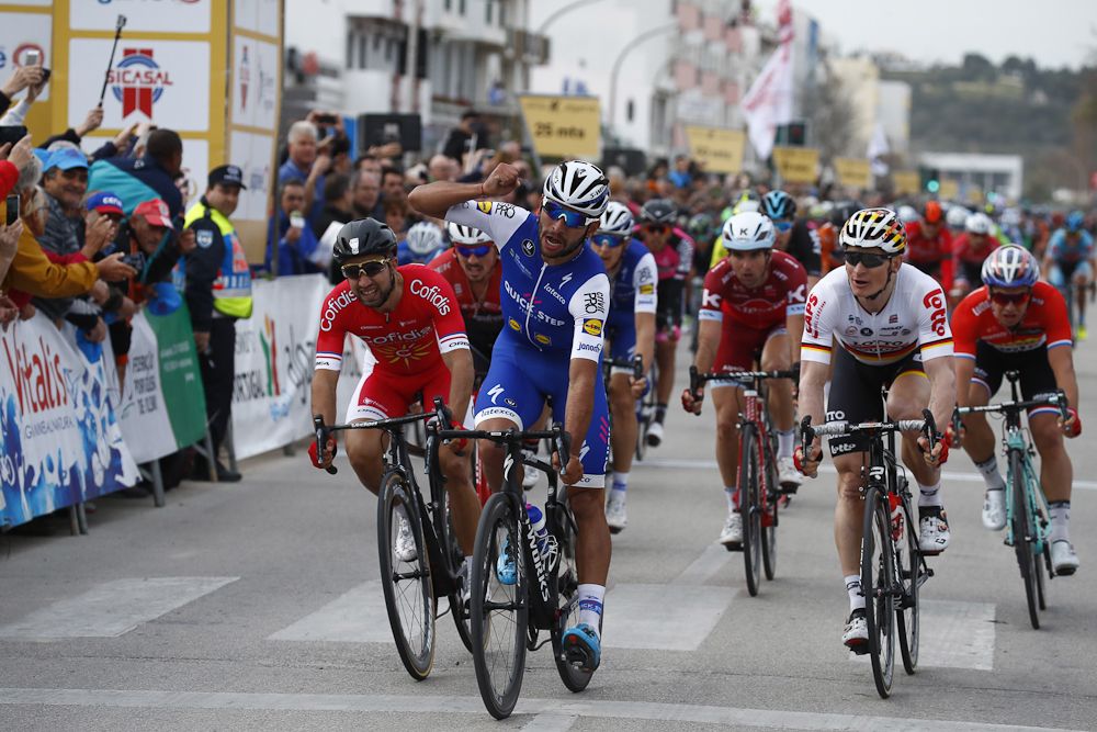 Fernndo Gaviria celebrates winning stage 1 at Volta ao Algarve