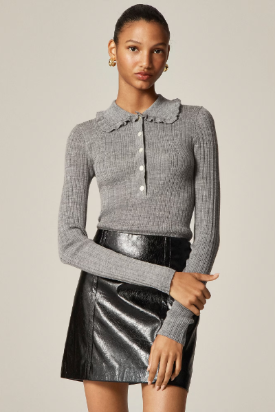 J.Crew, Ruffle-Collar Sweater-Tee in Merino Wool