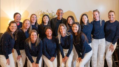 Former President of the United States of America Barack Obama poses with the 2024 USA Solheim Cup team