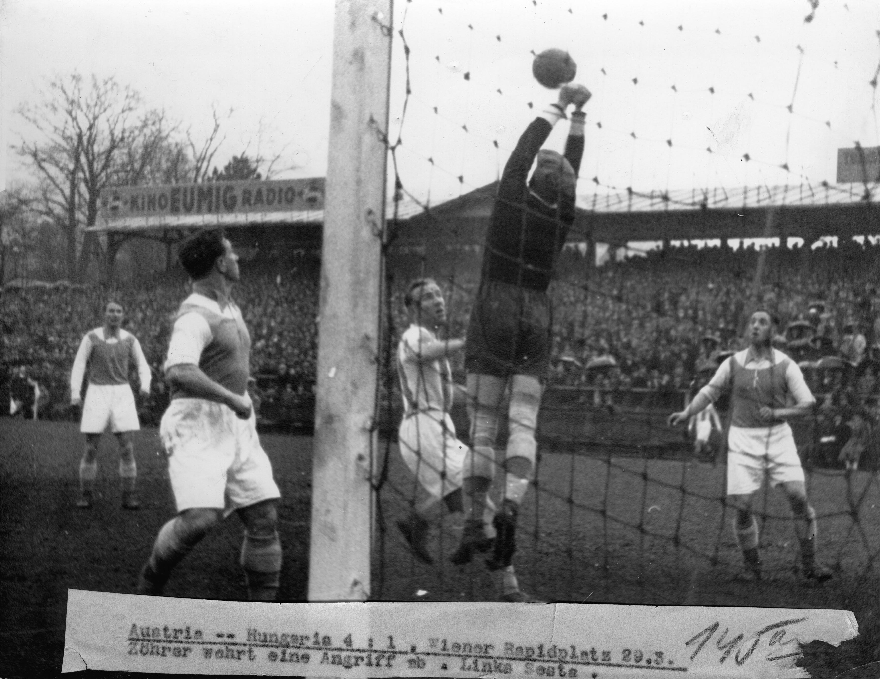 Austria and Hungary in action in a friendly match, circa 1930.