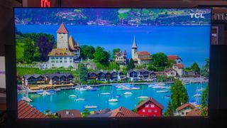 TCL 8-Series displaying a holiday resort location