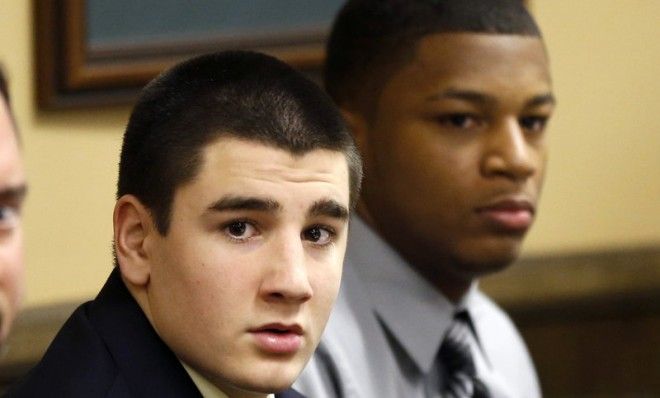 Trent Mays, 17, left, and Ma&amp;#039;lik Richmond, 16, sit at the defense table before the start of their trial on March 13.