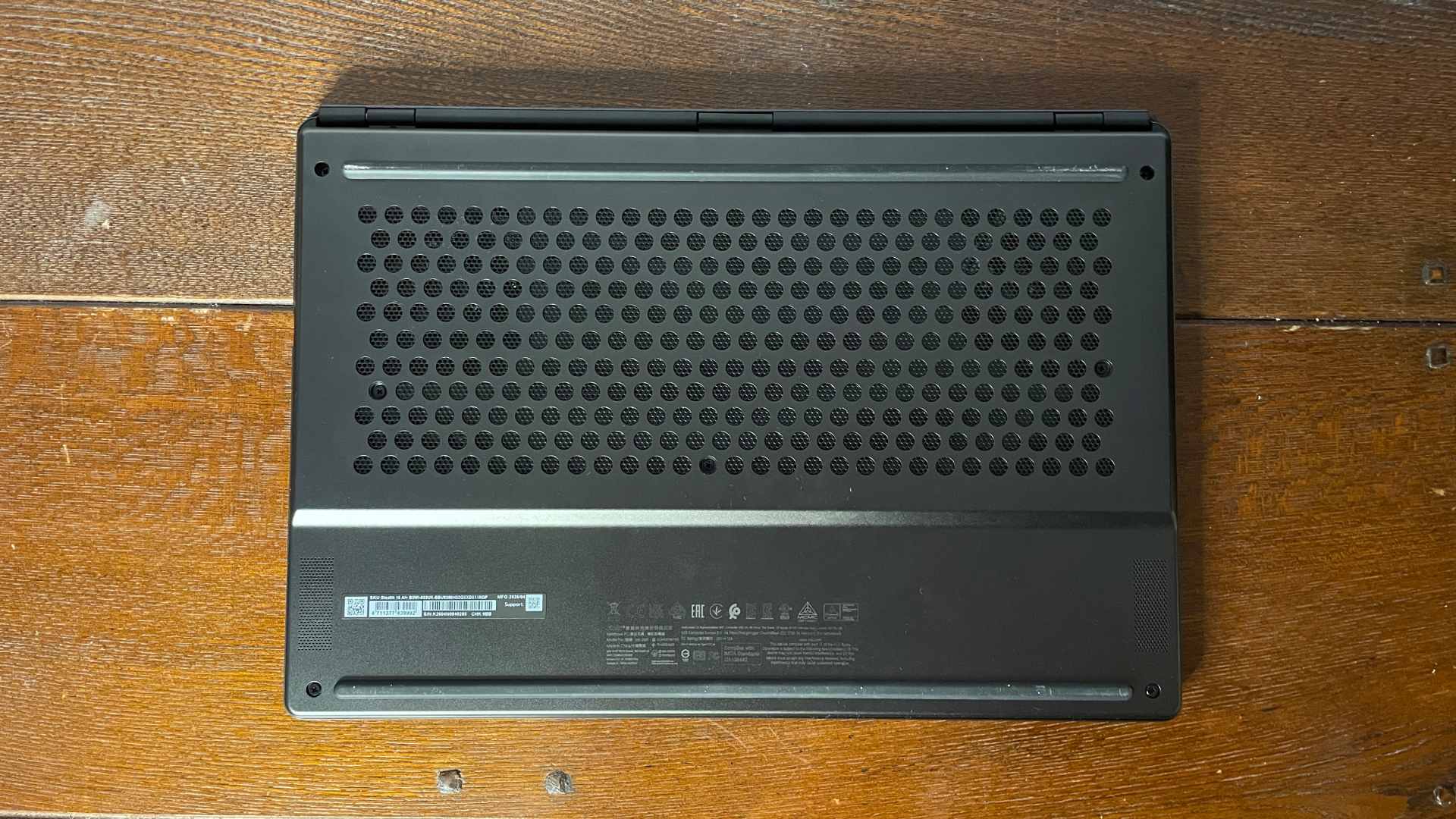 An MSI Stealth 16 AI+ gaming laptop with RTX 5080 mobile (125 W).