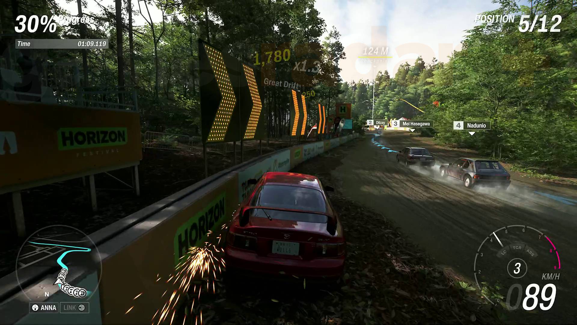 Forza Horizon 6 car slamming into track barrier due to slamming the brakes too late