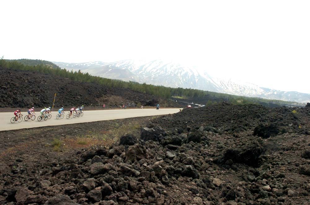 Heading up to Mount Etna at the 2011 Giro d'Italia