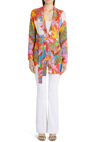 belted multicolored cardigan