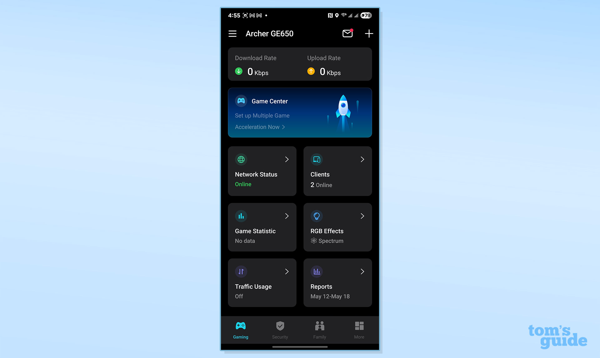 A screenshot from the TP-Link Archer GE650 router app