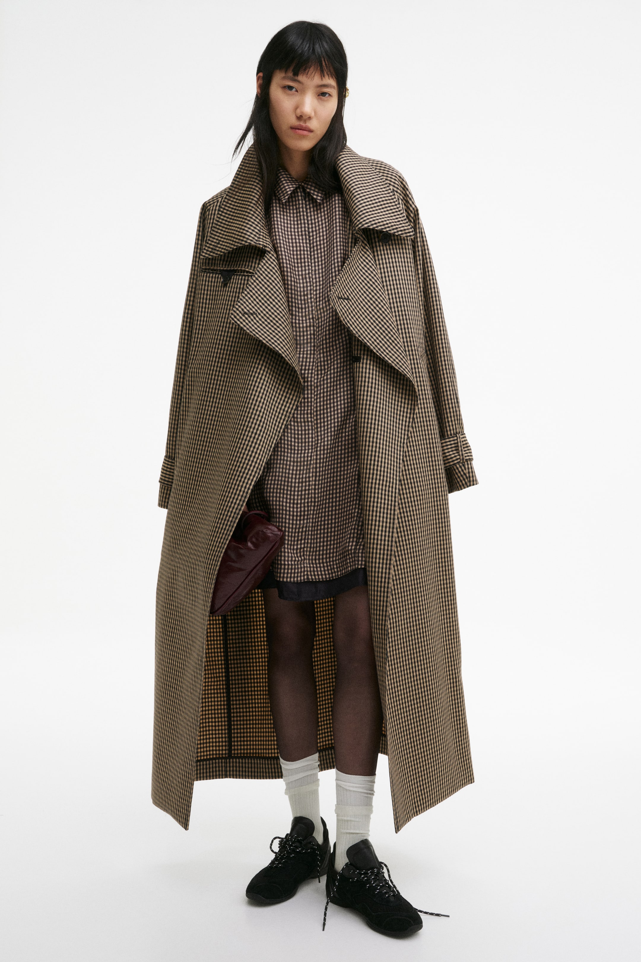 Puff-Sleeved Dress - Black/gingham Check