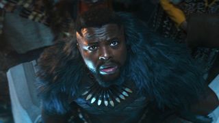 M'Baku looking up in Wakanda Forever. 