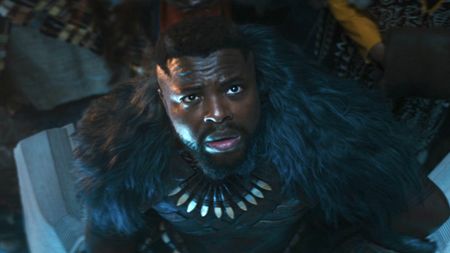 M'Baku looking up in Wakanda Forever. 