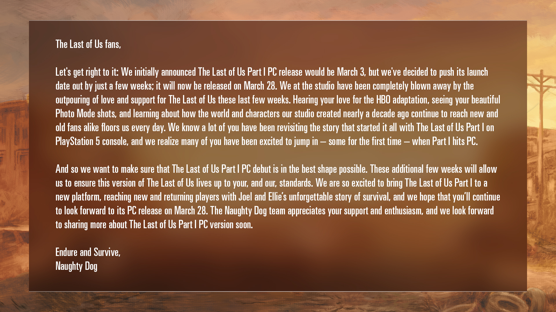 The Last of Us Part 1 reporté au 28 mars