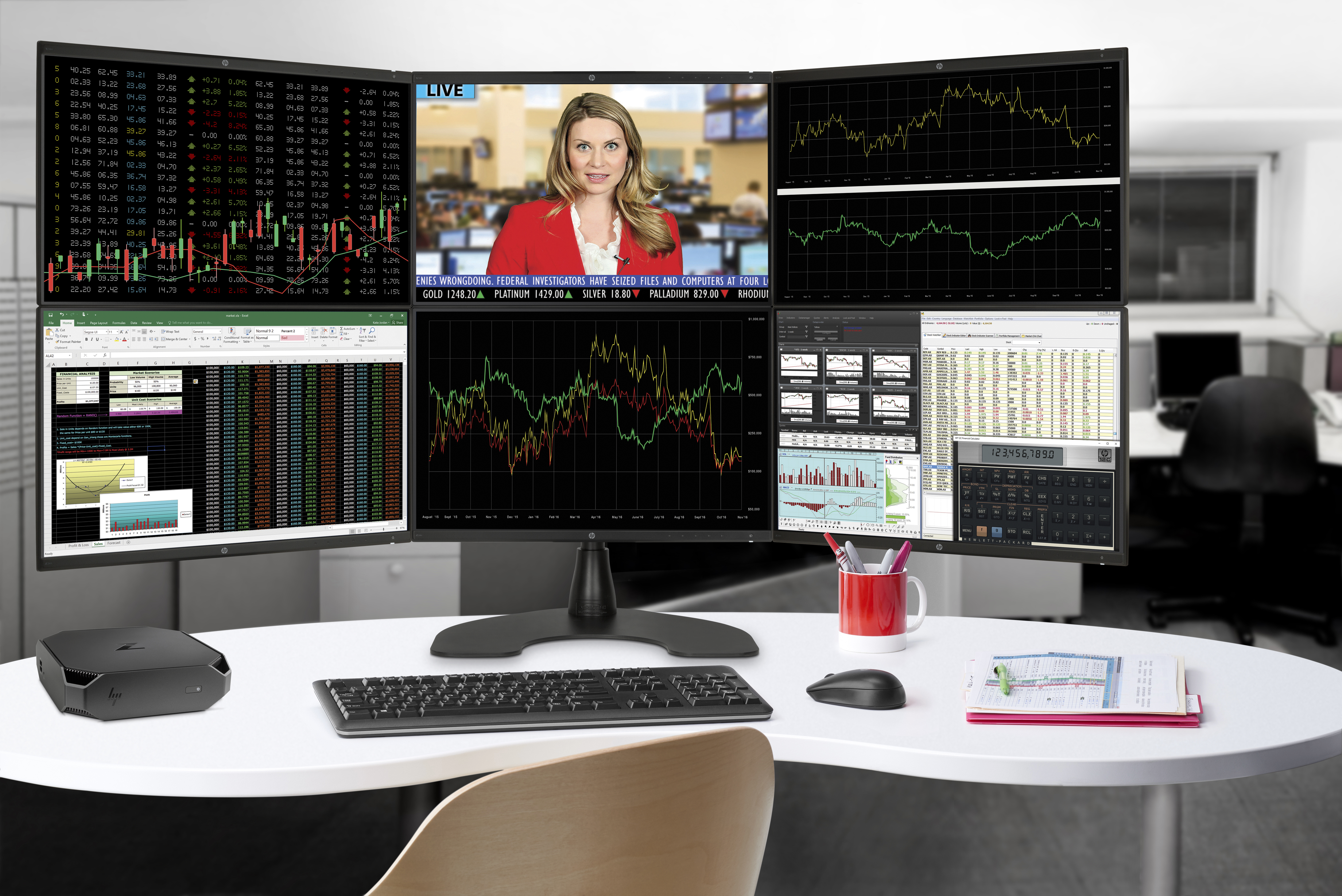 The small workstation can support up to six displays