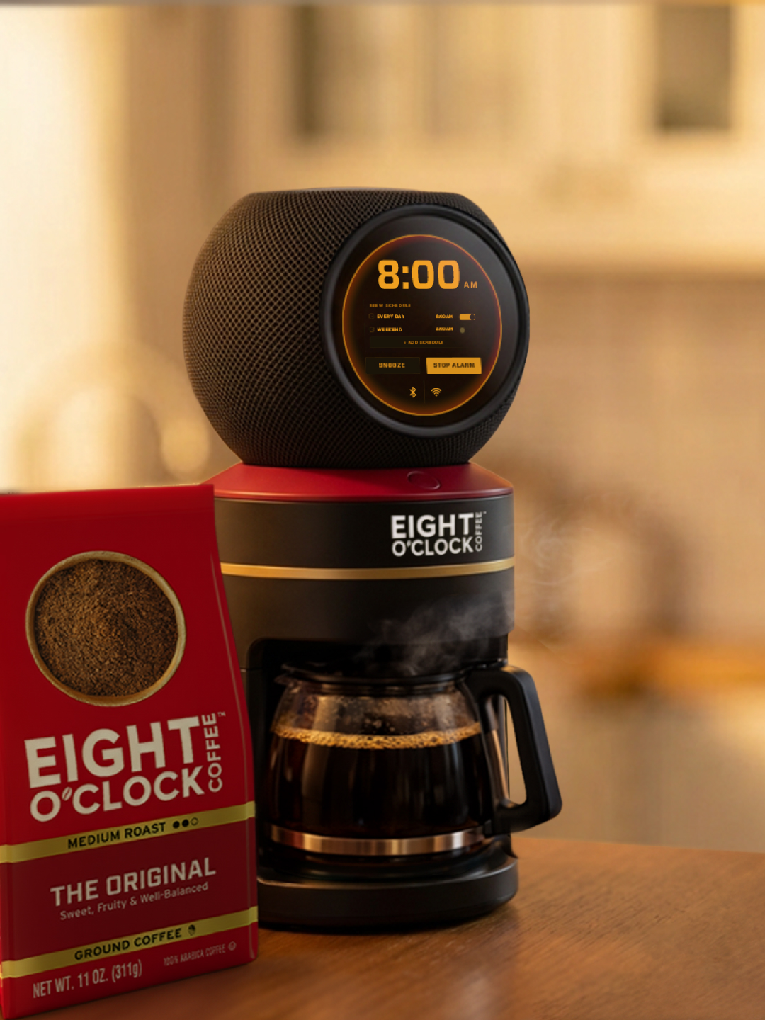 Eight O'Clock Coffee AI alarm clock