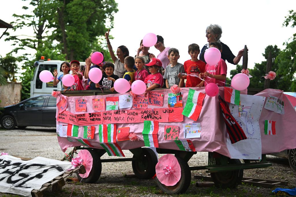 MORTEGLIANO ITALY MAY 24 Fans prior to the 107th Giro dItalia 2024 Stage 19 a 157km stage from Mortegliano to Sappada 1236m UCIWT on May 24 2024 in Mortegliano Italy Photo by Dario BelingheriGetty Images