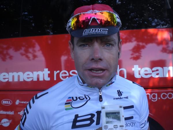 Cadel Evans chats with Cyclingnews before the start