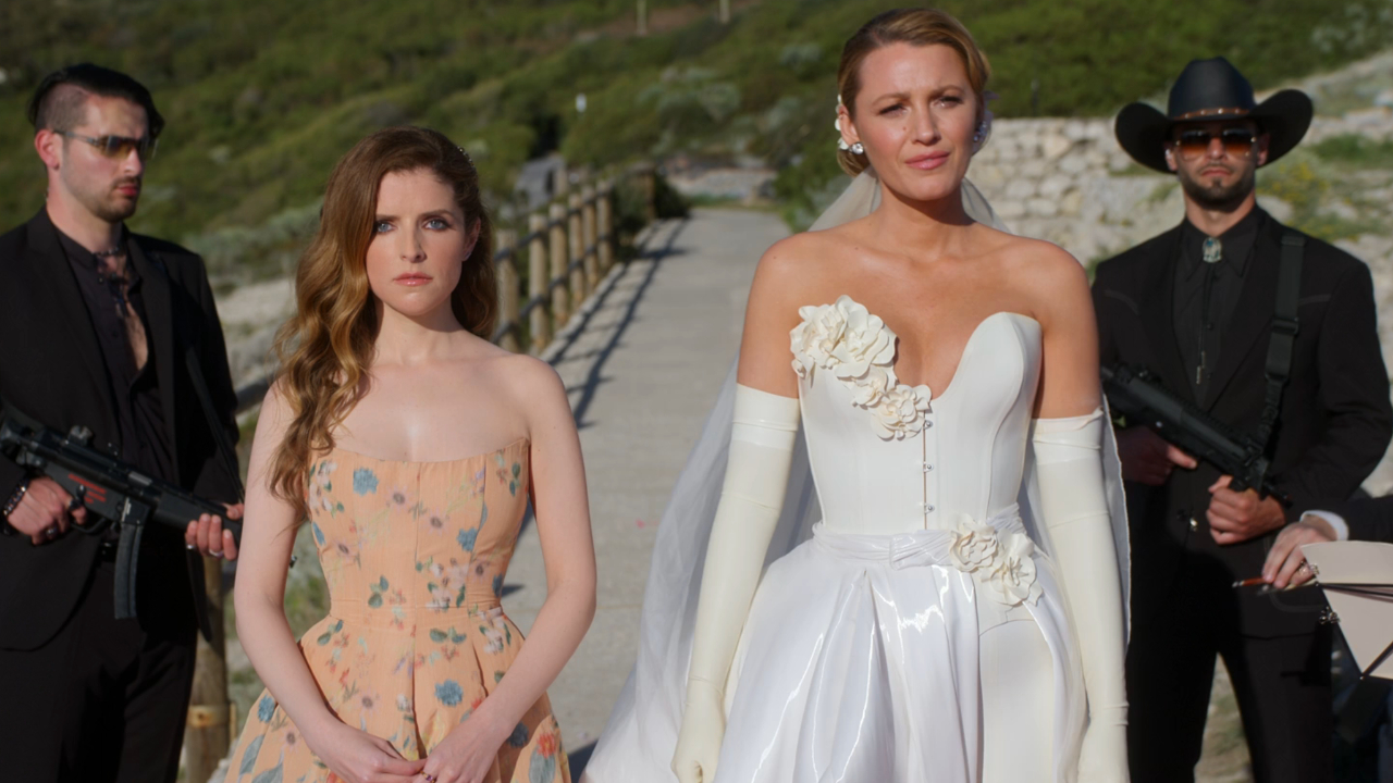 Anna Kendrick stands cautiously next to an emotional Blake Lively in Another Simple Favor.