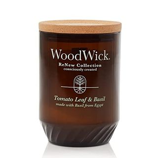 Woodwick® Renew Large Candle, Tomato Leaf & Basil Scented Candles, 13oz, Plant Based Soy Wax Blend, Made With Upcycled Materials and Essential Oils, Up to 75 Hours of Burn Time